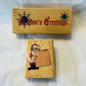 2 Christmas Rubber Stamps / Santa Season's Greetings / Canadian Maple